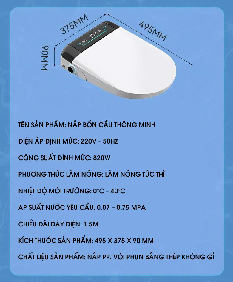 Nắp Bồn Cầu Thông Minh Hoạt Động Êm Ái Tiết Kiệm Năng Lượng NBCTM007