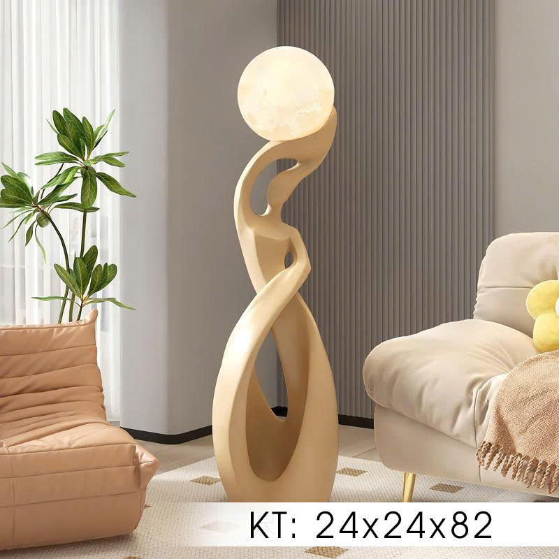 Tượng decor trang trí nội thất kèm đèn quả cầu mặt trăng 002