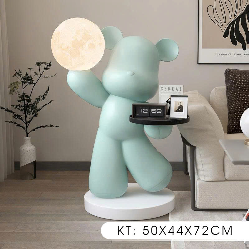 Tượng Decor trang trí gấu cầm mặt trăng cực độc đáo 028