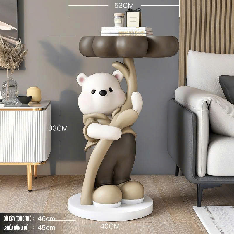 Tượng decor trang trí gấu trắng cầm mâm để đồ cá tính 024