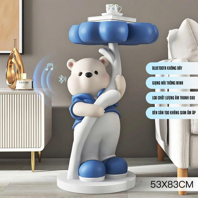 Tượng decor trang trí gấu trắng cầm mâm để đồ cá tính 024