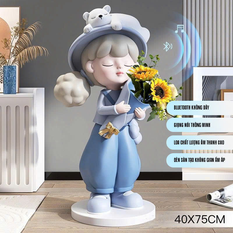 Tượng decor trang trí cô gái cầm hoa sang trọng 025