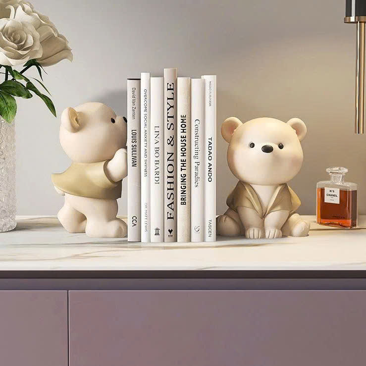 Cặp tượng decor trang trí gấu trắng mặc áo khoác đáng yêu cao cấp 031