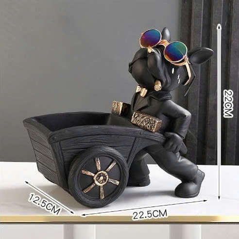 Tượng decor trang trí chó kéo xe đẩy kết hợp kệ đựng đồ tiện dụng 037