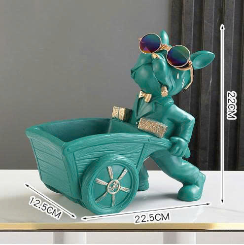 Tượng decor trang trí chó kéo xe đẩy kết hợp kệ đựng đồ tiện dụng 037