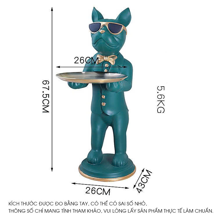 Tượng decor trang trí chó hầu bàn mặc vest kết hợp kệ đựng đồ phong cách Châu Âu cao cấp 041