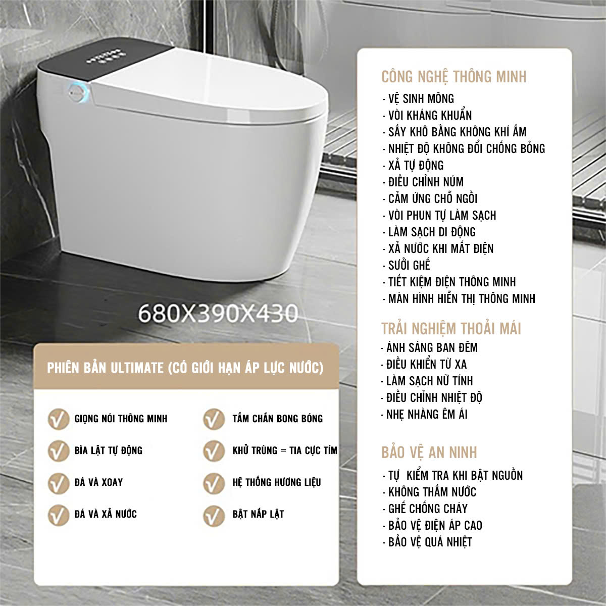 Bồn cầu toilet công nghệ thông minh khử mùi tuyệt đối 001