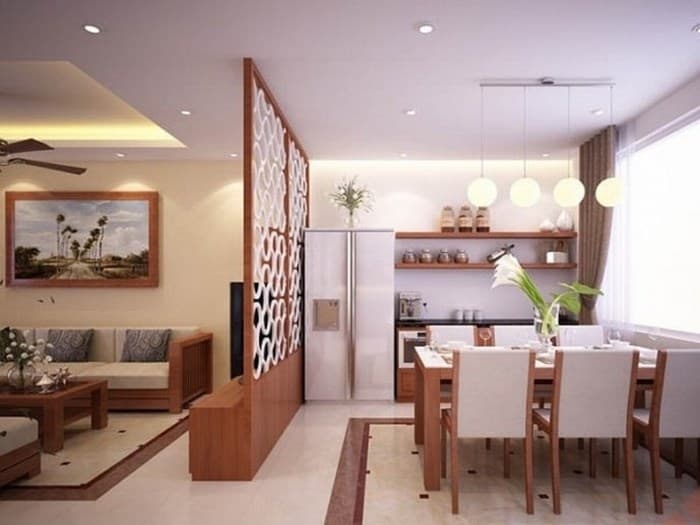 4 giải pháp phân chia không gian phòng khách và phòng bếp