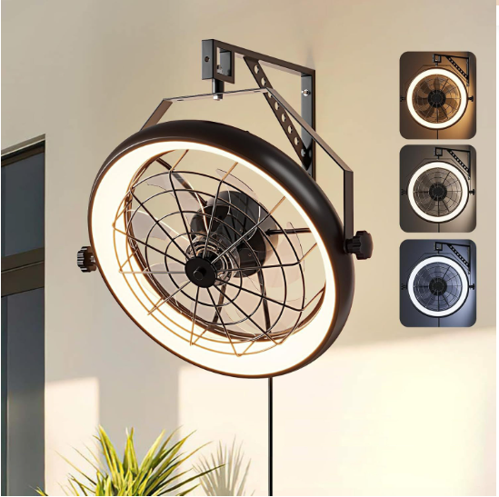 QTD176 - Quạt Treo Tường Đèn LED Vòng Ánh Sáng Độc Đáo
