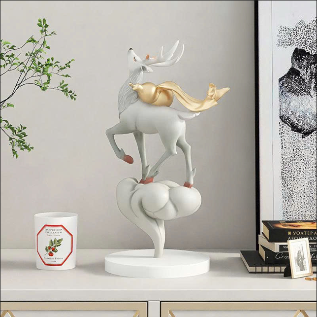 Tượng decor trang trí hươu nâng trăng phong cách châu âu 001