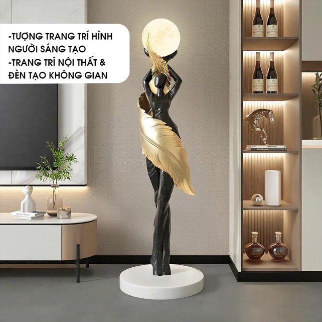 Tượng decor trang trí nữ thần và ánh trăng nghệ thuật 007