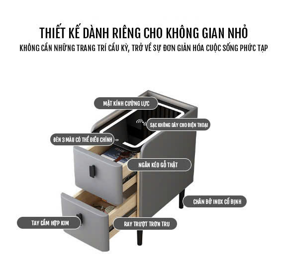 Tủ đầu giường thông minh đa chức năng hiện đại để phòng ngủ TĐG003