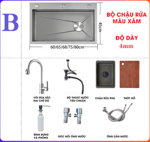 BRC010 - Bồn rửa chén bằng thép không gỉ ba lỗ hình tổ ong