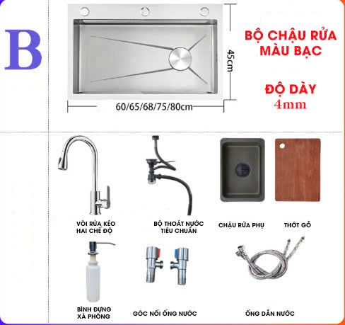 BRC010 - Bồn rửa chén bằng thép không gỉ ba lỗ hình tổ ong