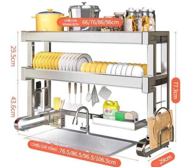 Kệ để bồn rửa chén bát thoát nước bằng thép không gỉ 304 đa năng 079