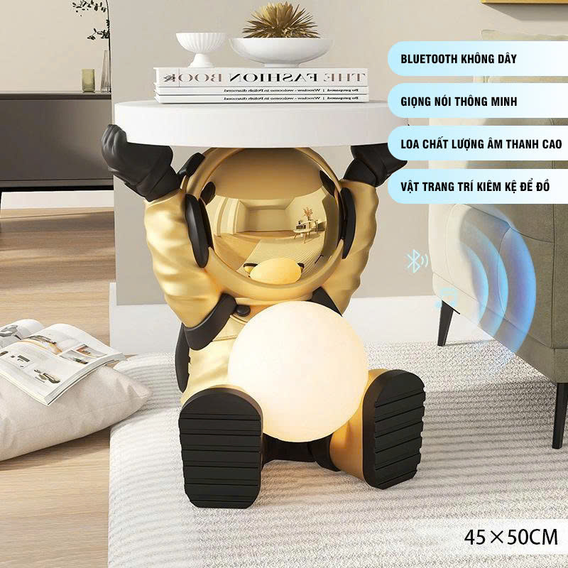 Đồ decor trang trí kết hợp bàn để đồ hình phi hành gia ngồi có đèn LED kết hợp bluetooth 010