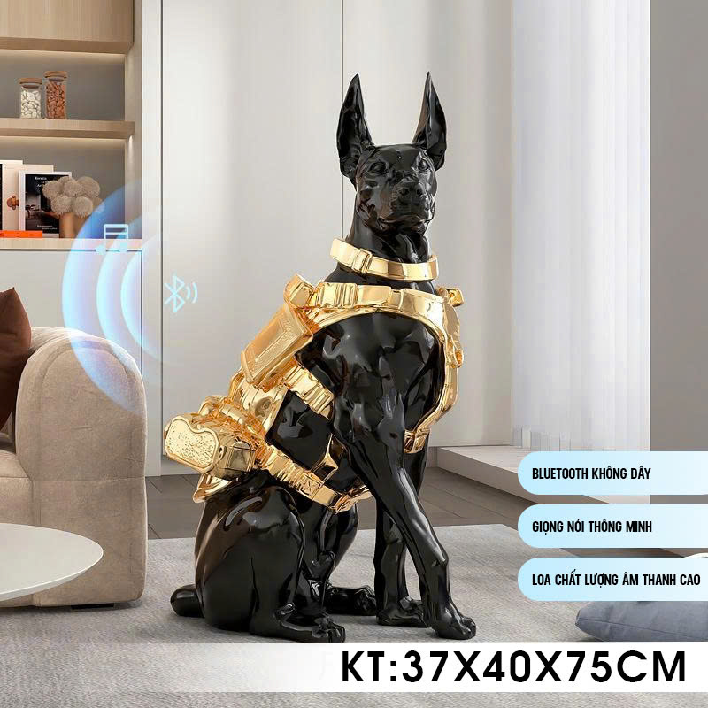 Tượng chó Doberman đeo giáp vàng decor trang trí  012