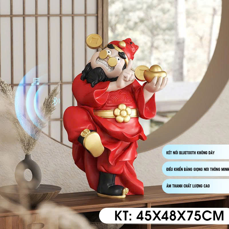 Tượng decor trang trí Thần Tài vui vẻ trang bị loa bluetooth mang đến sự may mắn 017