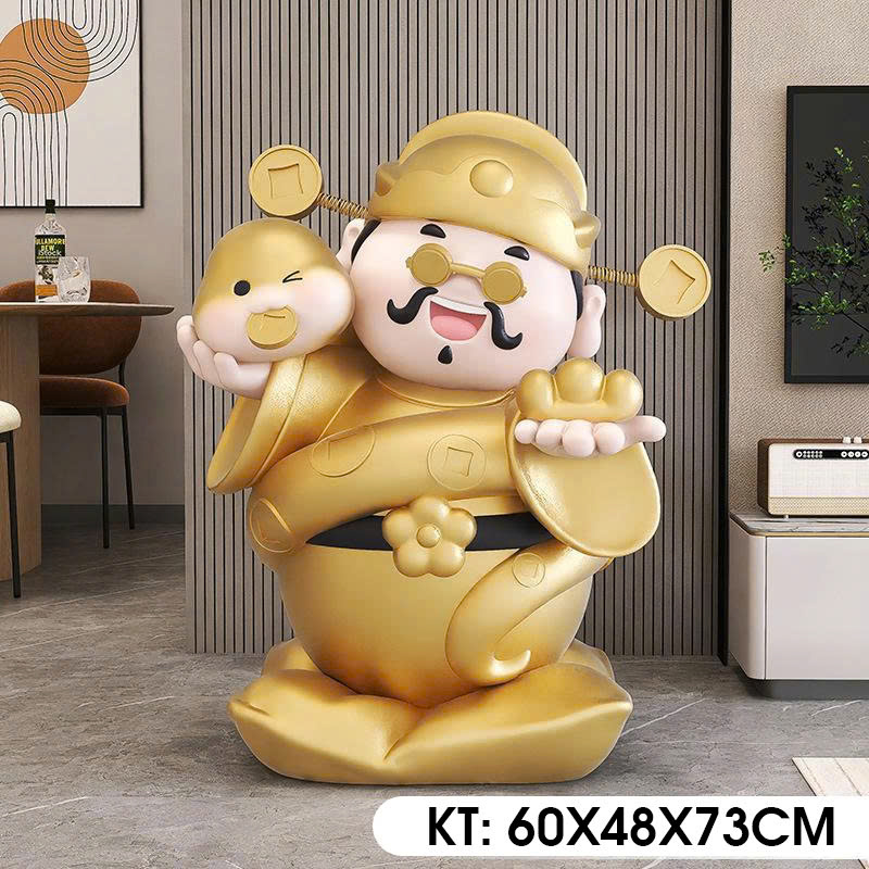 Tượng trang trí decor Thần Tài cầm tiền sang trọng 021