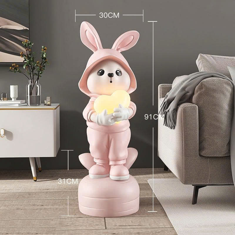 Tượng decor trang trí thỏ đội mũ cầm trái tim dễ thương 022
