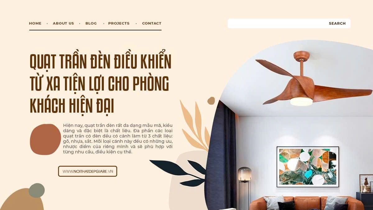 Quạt trần đèn điều khiển từ xa tiện lợi cho phòng khách hiện đại