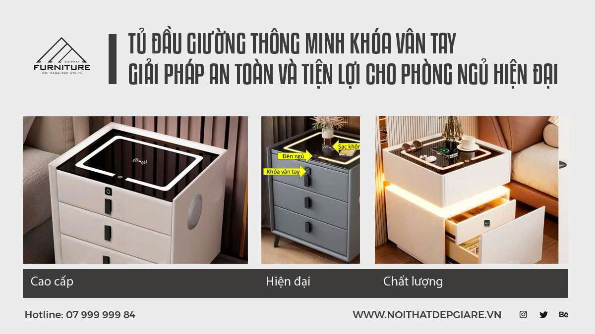 Tủ đầu giường thông minh khóa vân tay giải pháp an toàn và tiện lợi cho phòng ngủ hiện đại