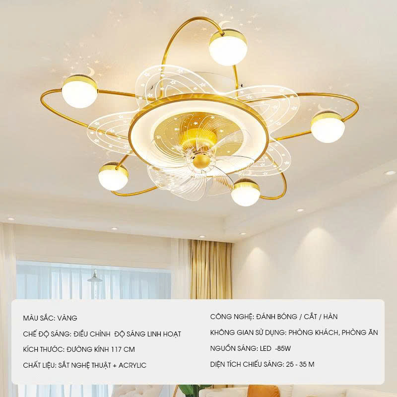 Quạt trần đèn trang trí hiện đại cao cấp thiết kế sang trọng QTDOR179