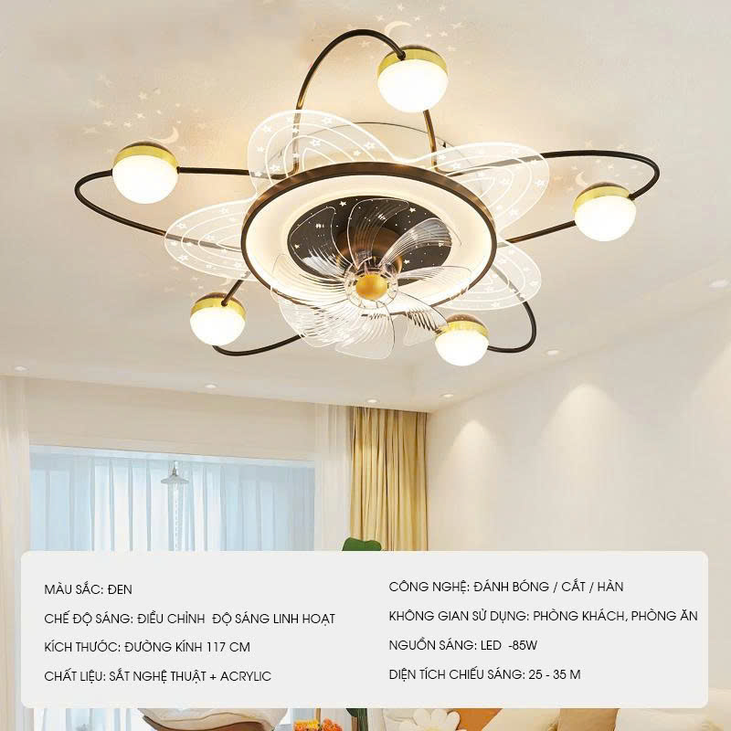 Quạt trần đèn trang trí hiện đại cao cấp thiết kế sang trọng QTDOR179