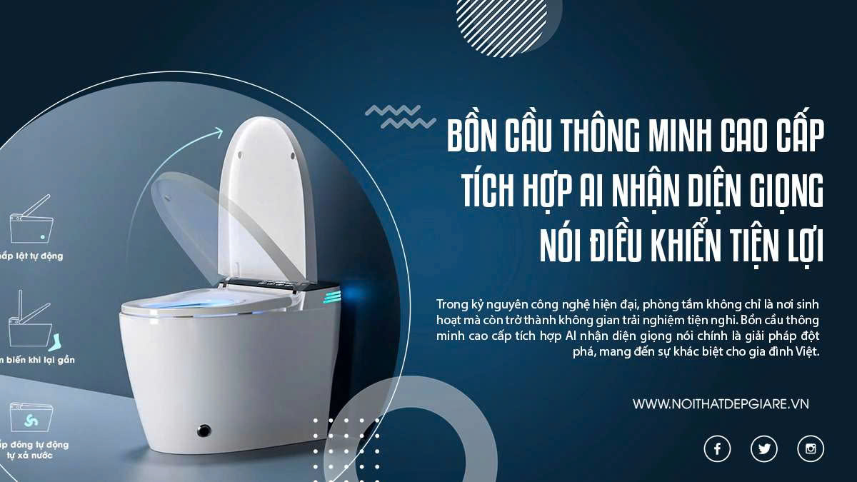 Bồn cầu thông minh cao cấp tích hợp AI nhận diện giọng nói điều khiển tiện lợi