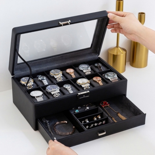0216 Hộp đựng đồng hồ trang sức 2 tầng cao cấp
