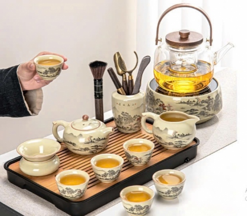 Bộ bàn trà mini gốm sứ họa tiết núi non hùng vĩ 0127