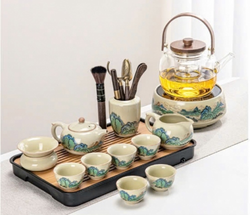 Bộ bàn trà mini gốm sứ họa tiết núi non hùng vĩ 0127