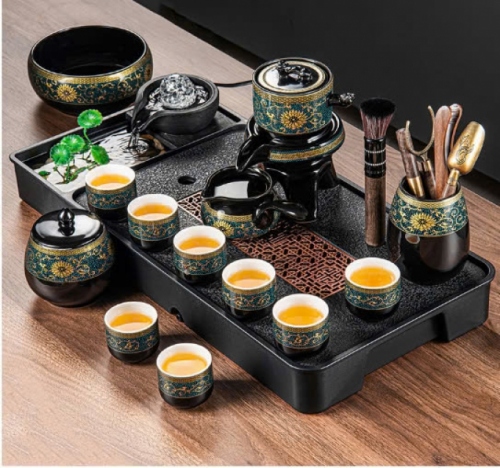 Bộ bàn trà mini tráng men bằng sứ họa tiết nhánh sen 0124