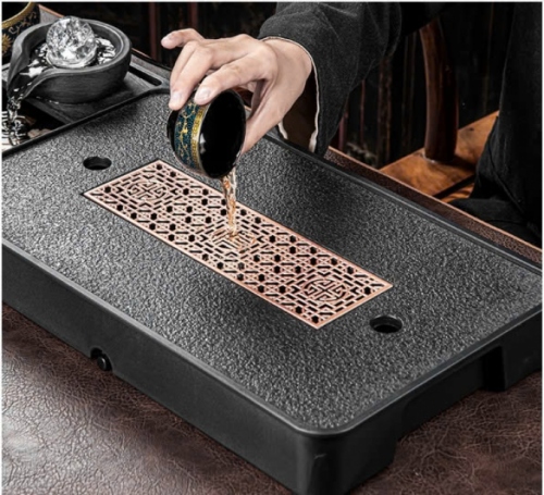 Bộ bàn trà mini tráng men bằng sứ họa tiết nhánh sen 0124