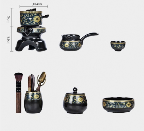 Bộ bàn trà mini tráng men bằng sứ họa tiết nhánh sen 0124