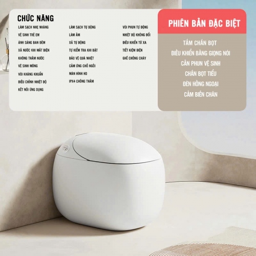 Bồn cầu thông minh cao cấp tích hợp AI nhận diện giọng nói điều khiển tiện lợi
