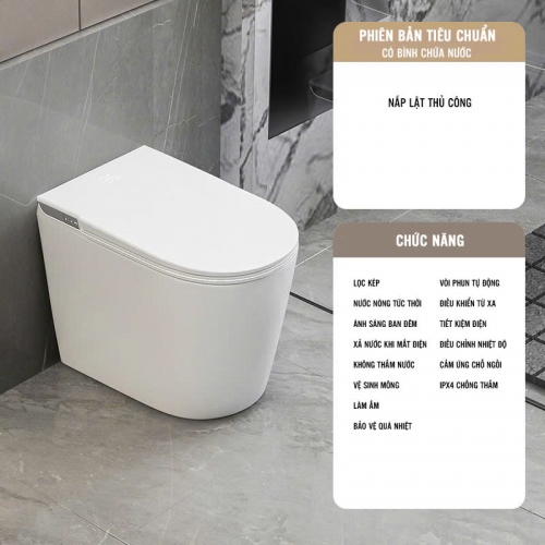 Bồn cầu toilet thông minh mini 58cm diệt khuẩn tối đa 047