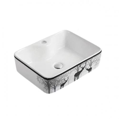 Bồn lavabo đặt bàn chữ nhật họa tiết hươu nai Tora Sanitary KT-LB02