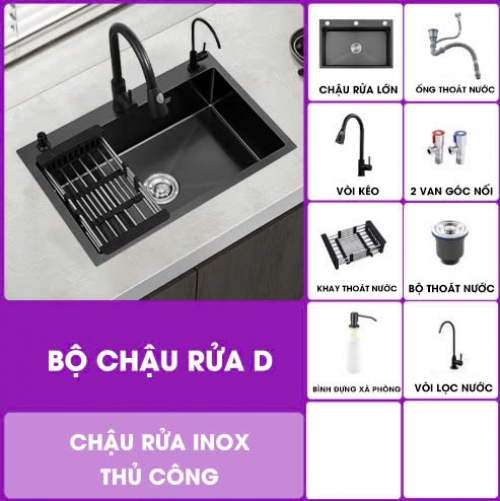 BRC012 - Bồn rửa chén lớn máng đơn chậu rửa rau nhà bếp phủ nano cao cấp