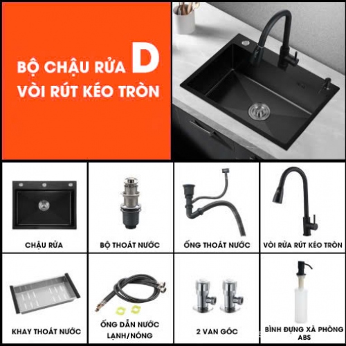 BRC013 - Bồn rửa chén bát Nano đen lớn máng đơn bằng thép không gỉ