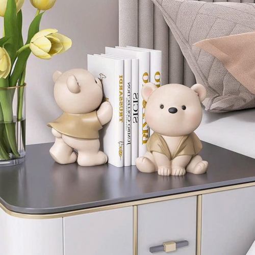 Cặp tượng decor trang trí gấu trắng mặc áo khoác đáng yêu cao cấp 031