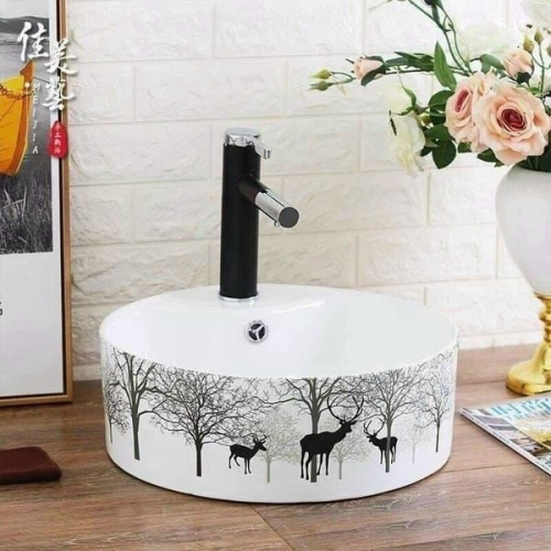 Chậu rửa lavabo tròn họa tiết hươu nai Tora Sanitary KT-LB08