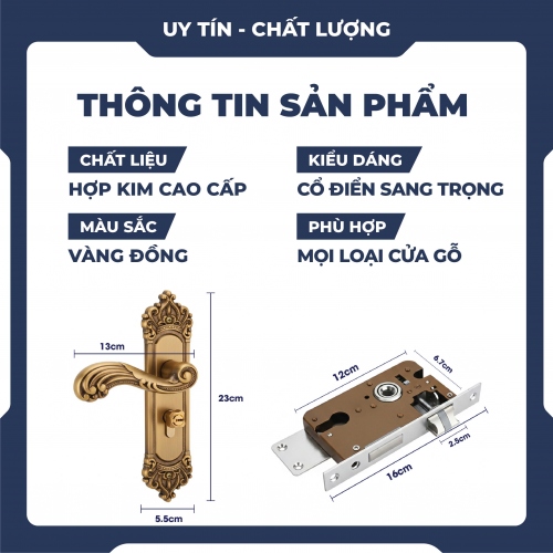 Chốt khóa cửa phong cách cổ điển sang trọng 018