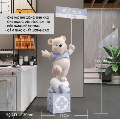 Gấu decor trang trí chào mừng trước cửa hàng có tích hợp bluetooth 008