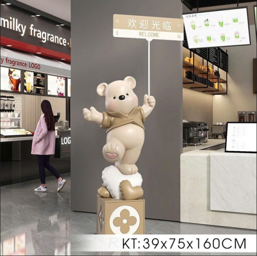 Gấu decor trang trí chào mừng trước cửa hàng có tích hợp bluetooth 008