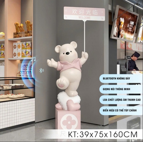 Gấu decor trang trí chào mừng trước cửa hàng có tích hợp bluetooth 008