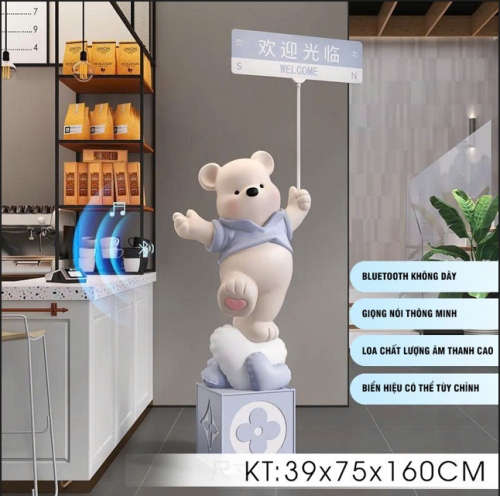 Gấu decor trang trí chào mừng trước cửa hàng có tích hợp bluetooth 008