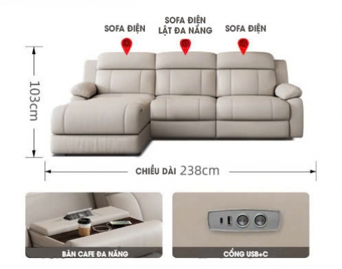 SFD003 - Ghế Sofa điện cho 2 người 1 lật đa năng