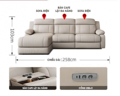 SFD024 - Ghế Sofa điện phiên bản flagship champion 258cm 1 lật đa năng