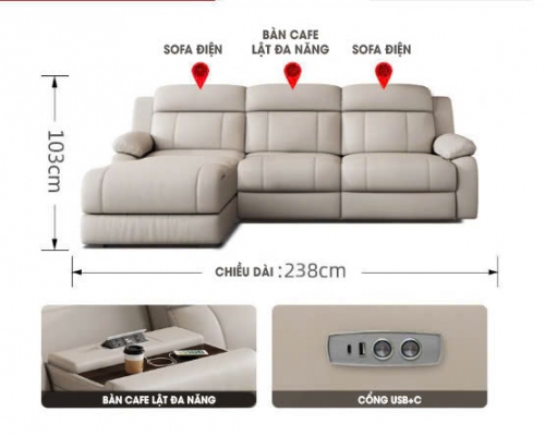 SFD023 - Ghế Sofa điện phiên bản Flagship cho 2 người 1 lật đa năng